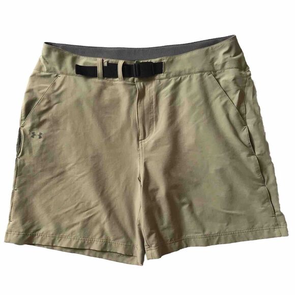 Under Armour HeatGear Golf Shorts w/ belt Men Size L Khaki Stretch Side Vents - Picture 1 of 10